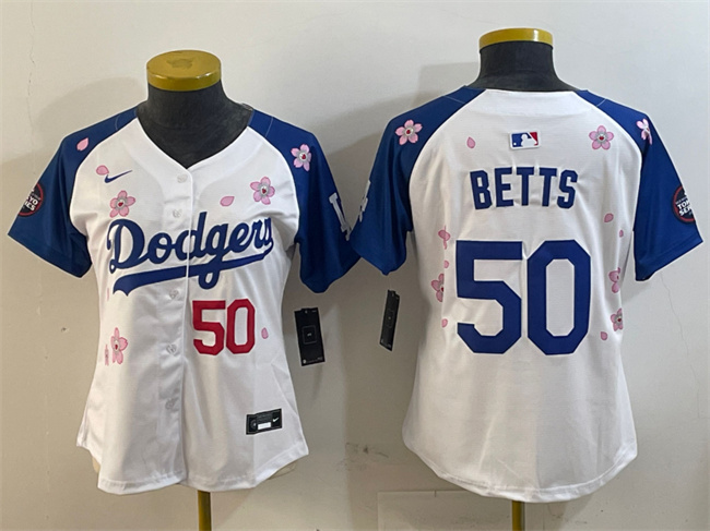 Youth Los Angeles Dodgers #50 Mookie Betts White/Royal 2025 Tokyo Series Limited Stitched Baseball Jersey