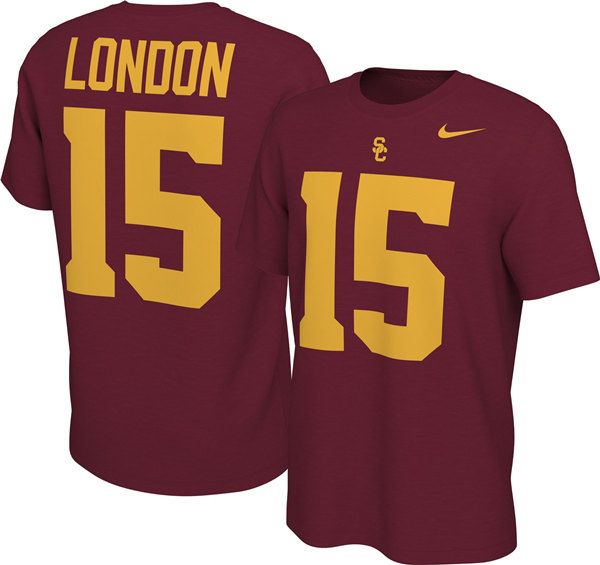 Men's USC Trojans #15 Drake London Red T-Shirt Men's USC Trojans #15 Drake London Red T-Shirt