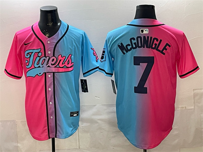 Men's Detroit Tigers #7 Kevin McGonigle Pink/Blue Limited Stitched Baseball Jersey Men's Detroit Tigers #7 Kevin McGonigle Pink/Blue Limited Stitched Baseball Jersey