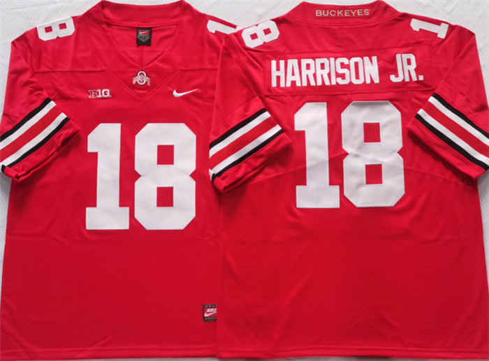 Men's Ohio State Buckeyes #18 Harrinson jr Red Stitched Jersey Men's Ohio State Buckeyes #18 Harrinson jr Red Stitched Jersey