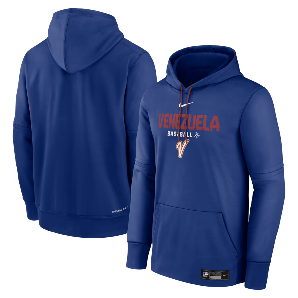 Men's Venezuela Baseball Royal 2026 World Baseball Classic Collection Dri-FIT Long Sleeve Hooded T-Shirt Men's Venezuela Baseball Royal 2026 World Baseball Classic Collection Dri-FIT Long Sleeve Hooded T-Shirt