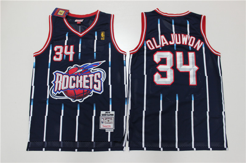 Men's Houston Rockets #34 Hakeem Olajuwon Black Hardwood Classics Stitched Jersey Men's Houston Rockets #34 Hakeem Olajuwon Black Hardwood Classics Stitched Jersey
