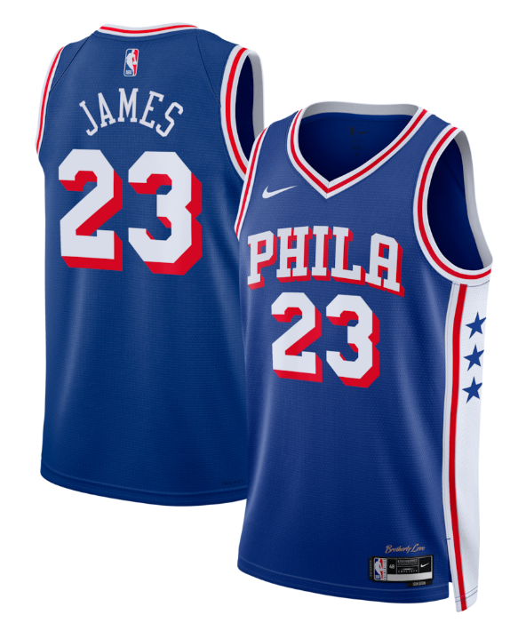 Men's Philadelphia 76ers #23 LeBron James Blue 2026 Association Edition Stitched Jersey