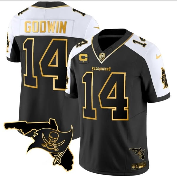 Youth Tampa Bay Buccaneers#14 Chris Godwin Black/White With 1-Star C Patch Limited Stitched Football Jersey
