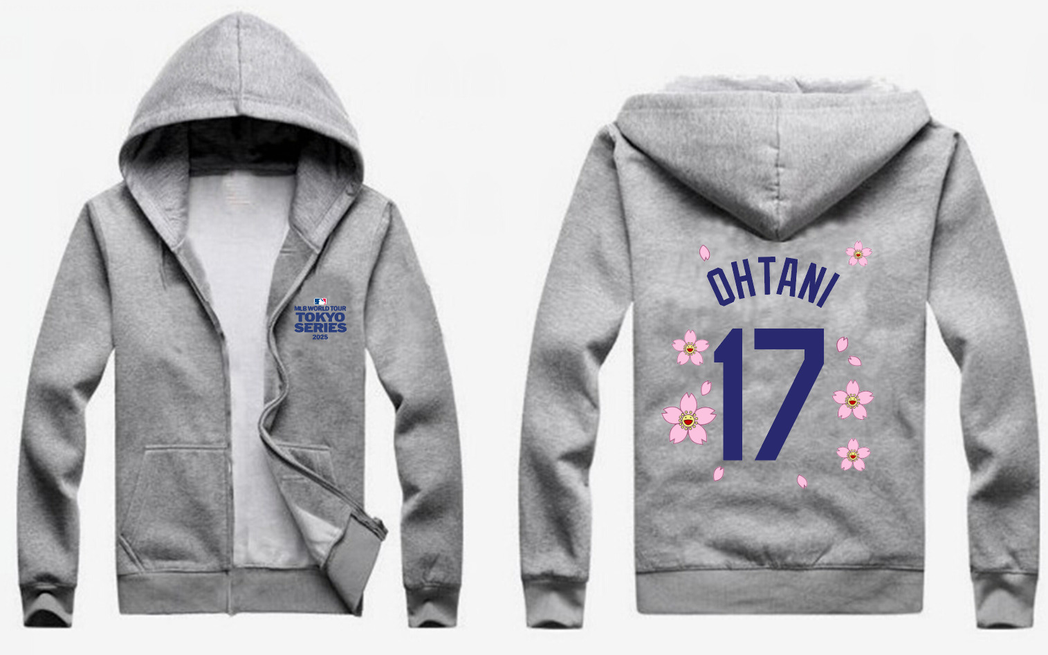 Men's Los Angeles Dodgers #17 Shohei Ohtani Gray 2025 Tokyo Series Full-Zip Hoodie Men's Los Angeles Dodgers #17 Shohei Ohtani Gray 2025 Tokyo Series Full-Zip Hoodie