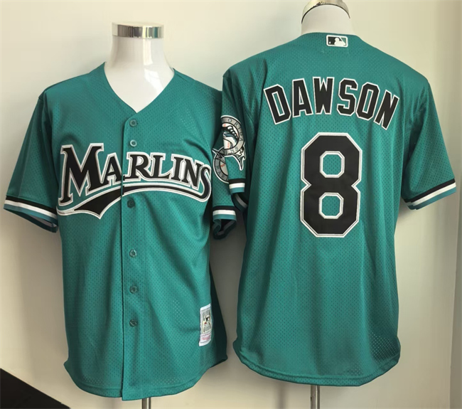 Men's Miami Marlins Custom Teal Throwback Stitched Baseball Jersey