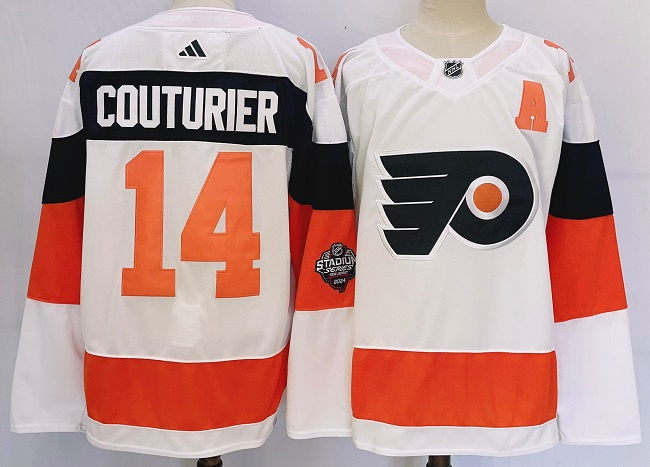 Men's Philadelphia Flyers #14 Sean Couturier White 2023-2024 Stadium Series Stitched Jersey Men's Philadelphia Flyers #14 Sean Couturier White 2023-2024 Stadium Series Stitched Jersey