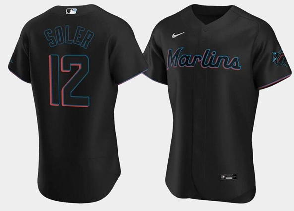 Men's Miami Marlins ACTIVE PLAYER Custom Black Flex Base Stitched Jersey Men's Miami Marlins ACTIVE PLAYER Custom Black Flex Base Stitched Jersey