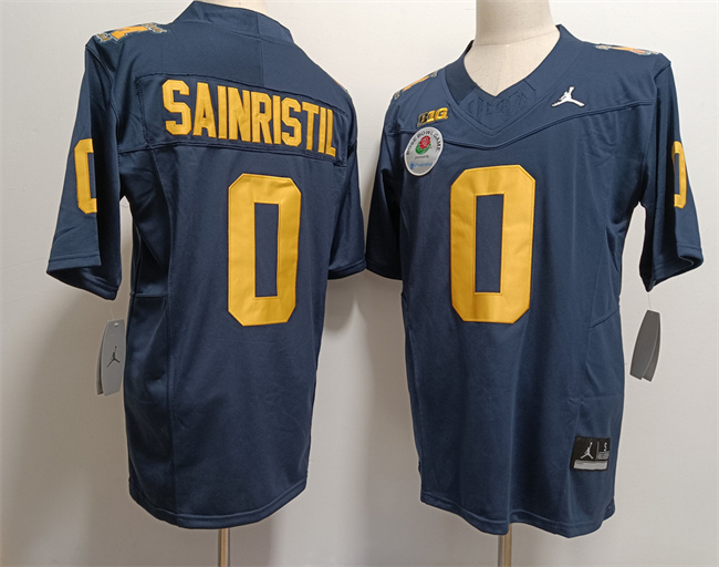 Men's Michigan Wolverines #0 Mike Sainristil 2023 F.U.S.E. Navy Rose Bowl Patch Stitched Jersey Men's Michigan Wolverines #0 Mike Sainristil 2023 F.U.S.E. Navy Rose Bowl Patch Stitched Jersey