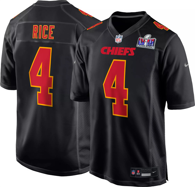 Women's Kansas City Chiefs #4 Rashee Rice Black 2024 Super Bowl LVIII Patch Limited Stitched Jersey(Run Small) Women's Kansas City Chiefs #4 Rashee Rice Black 2024 Super Bowl LVIII Patch Limited Stitched Jersey(Run Small)