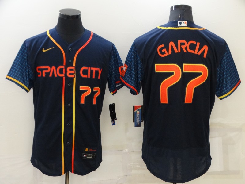Men's Houston Astros #77 Luis Garcia 2022 Navy City Connect Flex Base Stitched Baseball Jersey Men's Houston Astros #77 Luis Garcia 2022 Navy City Connect Flex Base Stitched Baseball Jersey