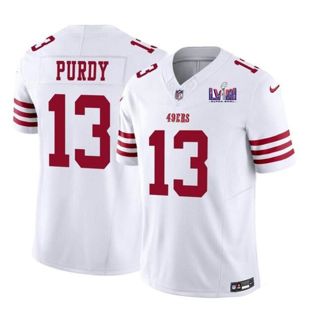 Youth San Francisco 49ers #13 Brock Purdy White F.U.S.E. Super Bowl LVIII Patch Vapor Untouchable Limited Stitched Football Jersey Youth San Francisco 49ers #13 Brock Purdy White F.U.S.E. Super Bowl LVIII Patch Vapor Untouchable Limited Stitched Football Jersey