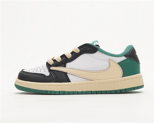 Youth Running Weapon Air Jordan 1 White/Green/Black Low Top Shoes 0051