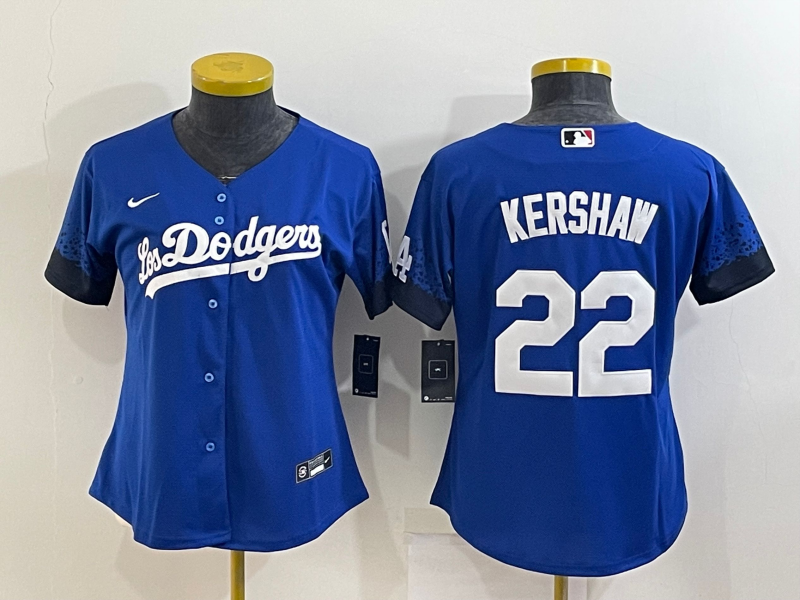 Women's Los Angeles Dodgers #22 Clayton Kershaw Royal City Connect Stitched Baseball Jersey(Run Small) Women's Los Angeles Dodgers #22 Clayton Kershaw Royal City Connect Stitched Baseball Jersey(Run Small)