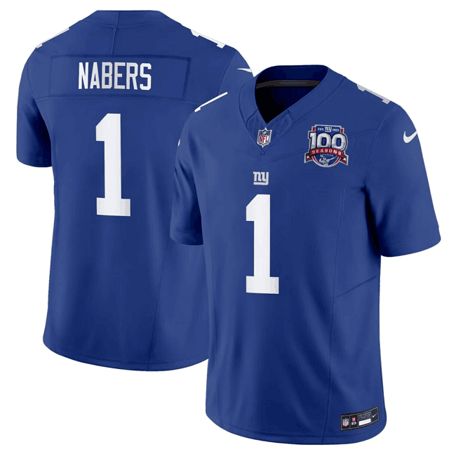 Youth New York Giants #1 Malik Nabers Blue 2024 F.U.S.E. 100TH Season Patch Vapor Untouchable Limited Stitched Jersey Youth New York Giants #1 Malik Nabers Blue 2024 F.U.S.E. 100TH Season Patch Vapor Untouchable Limited Stitched Jersey