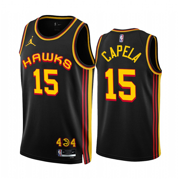 Men's Atlanta Hawks #15 Clint Capela 2022/23 Black Statement Edition Stitched Jersey Men's Atlanta Hawks #15 Clint Capela 2022/23 Black Statement Edition Stitched Jersey