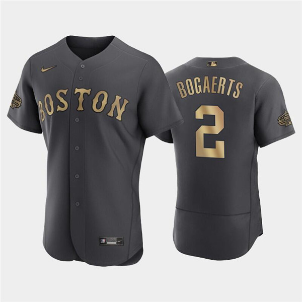 Men's Boston Red Sox #2 Xander Bogaerts 2022 All-star Charcoal Flex base Stitched Jersey Men's Boston Red Sox #2 Xander Bogaerts 2022 All-star Charcoal Flex base Stitched Jersey