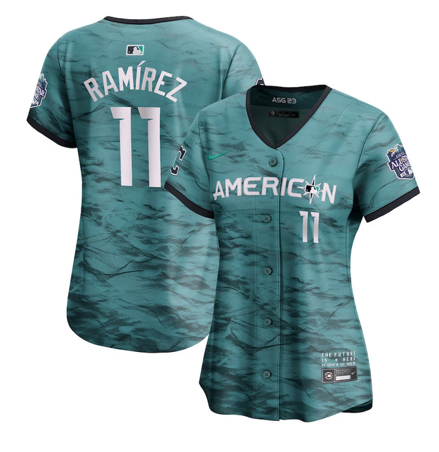 Women's Cleveland Guardians #11 José Ramírez Teal 2023 All-star Stitched Baseball Jersey(Run Small)
