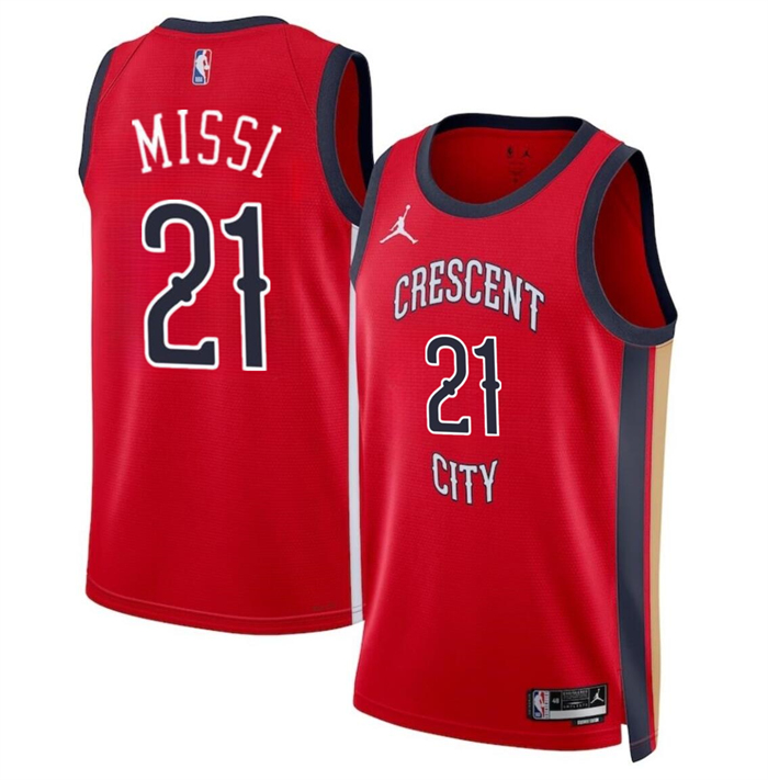 Men's New Orleans Pelicans #21 Yves Missi Red 2024 Draft Statement Edition Stitched Basketball Jersey Men's New Orleans Pelicans #21 Yves Missi Red 2024 Draft Statement Edition Stitched Basketball Jersey