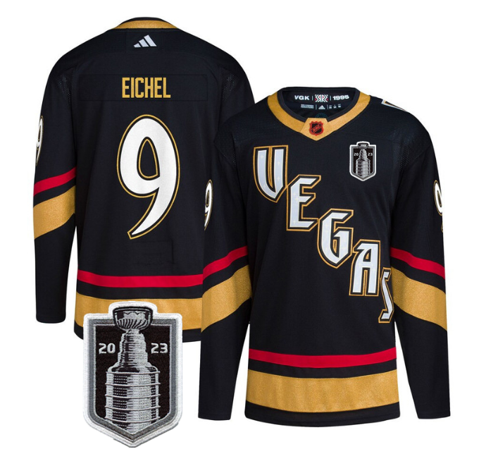 Men's Vegas Golden Knights #9 Jack Eichel Black 2023 Stanley Cup Final Stitched Jersey Men's Vegas Golden Knights #9 Jack Eichel Black 2023 Stanley Cup Final Stitched Jersey