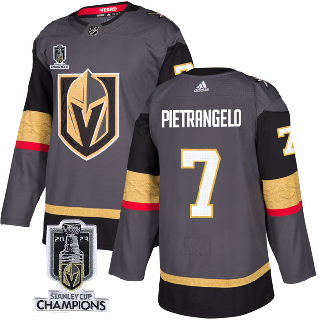 Men's Vegas Golden Knights #7 Alex Pietrangelo Grey 2023 Stanley Cup Champions Stitched Jersey Men's Vegas Golden Knights #7 Alex Pietrangelo Grey 2023 Stanley Cup Champions Stitched Jersey