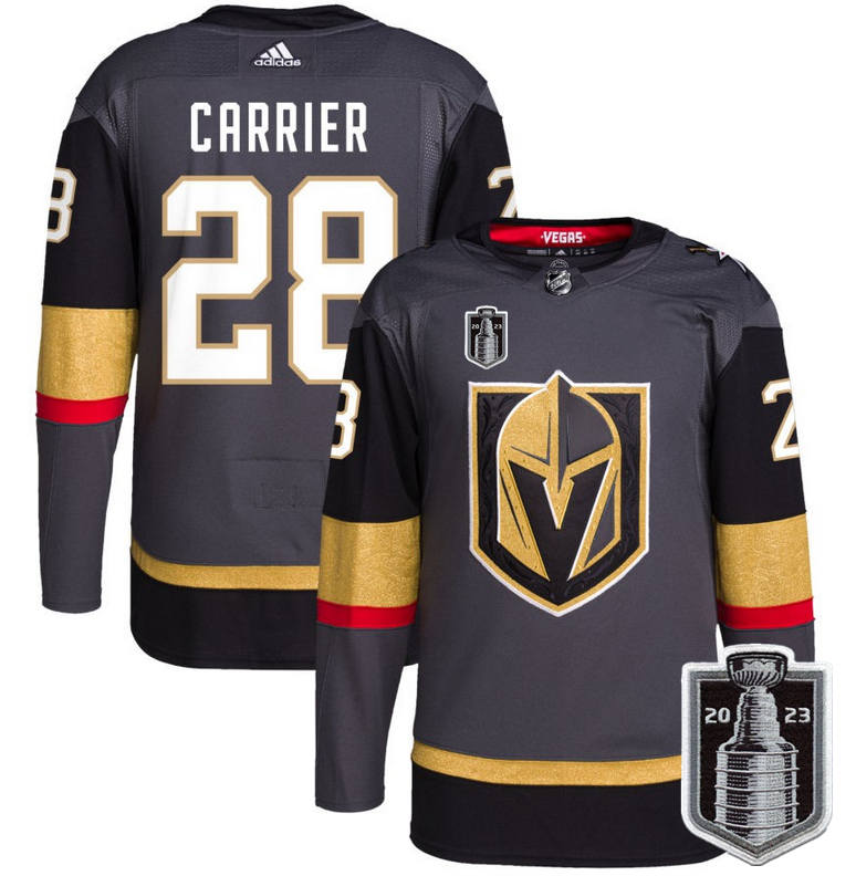 Men's Vegas Golden Knights #28 William Carrier Gray 2023 Stanley Cup Final Stitched Jersey Men's Vegas Golden Knights #28 William Carrier Gray 2023 Stanley Cup Final Stitched Jersey