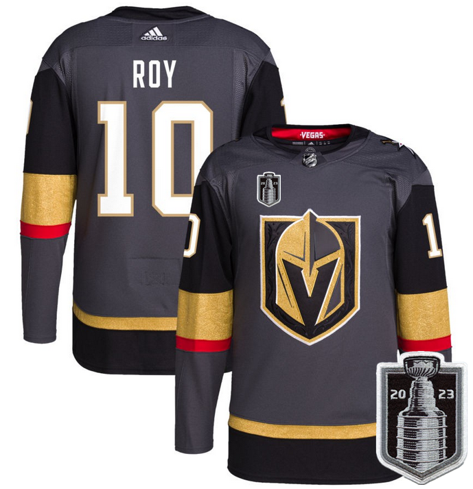 Men's Vegas Golden Knights #10 Nicolas Roy Gray 2023 Stanley Cup Final Stitched Jersey Men's Vegas Golden Knights #10 Nicolas Roy Gray 2023 Stanley Cup Final Stitched Jersey