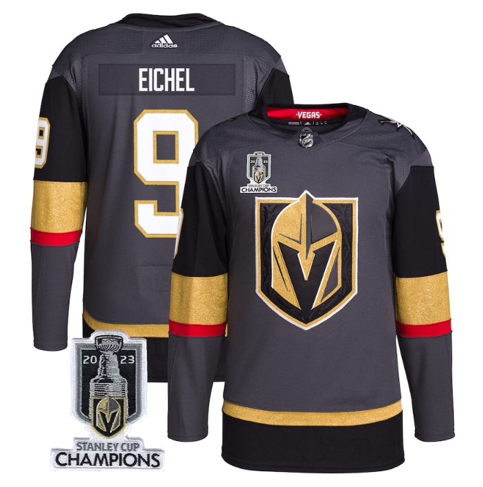 Men's Vegas Golden Knights #9 Jack Eichel Gray 2023 Stanley Cup Champions Stitched Jersey Men's Vegas Golden Knights #9 Jack Eichel Gray 2023 Stanley Cup Champions Stitched Jersey