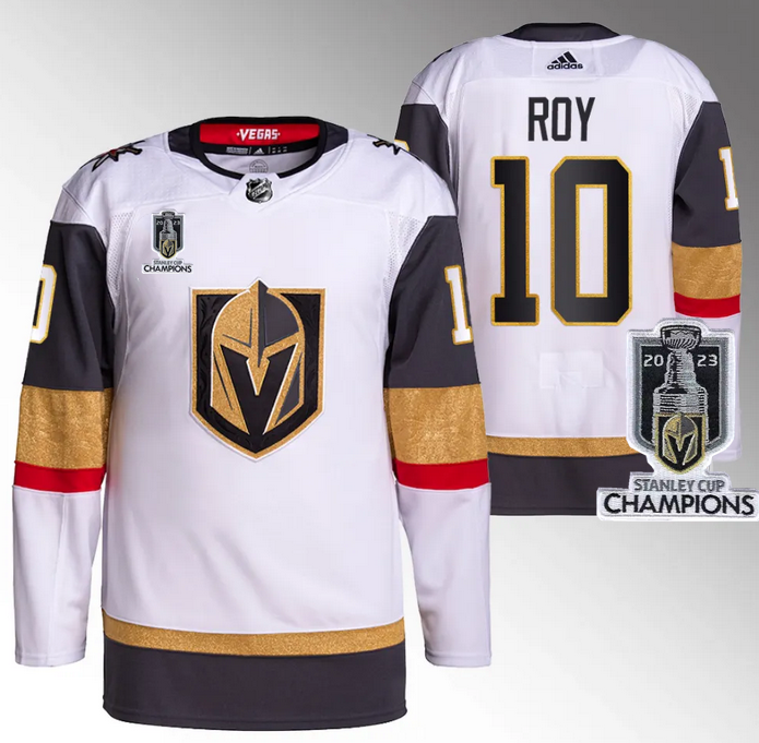 Men's Vegas Golden Knights #10 Nicolas Roy White 2023 Stanley Cup Champions Stitched Jersey Men's Vegas Golden Knights #10 Nicolas Roy White 2023 Stanley Cup Champions Stitched Jersey