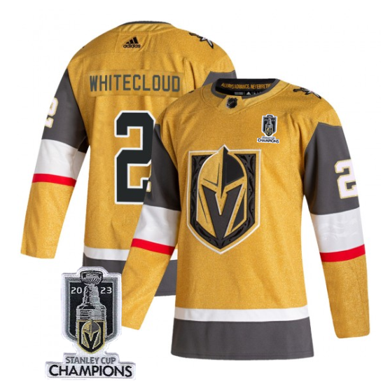 Men's Vegas Golden Knights #2 Zach Whitecloud Gold 2023 Stanley Cup Champions Stitched Jersey Men's Vegas Golden Knights #2 Zach Whitecloud Gold 2023 Stanley Cup Champions Stitched Jersey