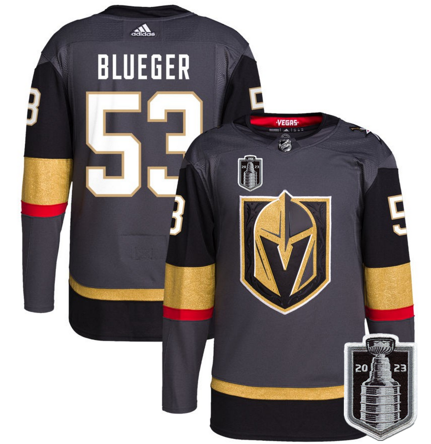 Men's Vegas Golden Knights #53 Teddy Blueger Gray 2023 Stanley Cup Final Stitched Jersey Men's Vegas Golden Knights #53 Teddy Blueger Gray 2023 Stanley Cup Final Stitched Jersey