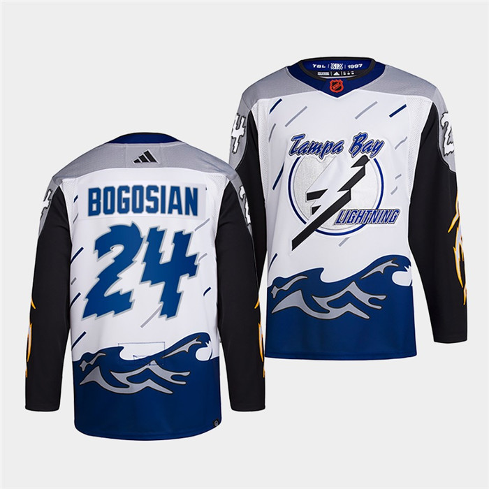Men's Tampa Bay Lightning #24 Zach Bogosian White 2022 Reverse Retro Stitched Jersey Men's Tampa Bay Lightning #24 Zach Bogosian White 2022 Reverse Retro Stitched Jersey