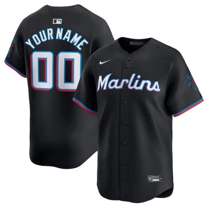 Men's Miami Marlins Customized Black 2024 Alternate Limited Stitched Baseball Jersey Men's Miami Marlins Customized Black 2024 Alternate Limited Stitched Baseball Jersey