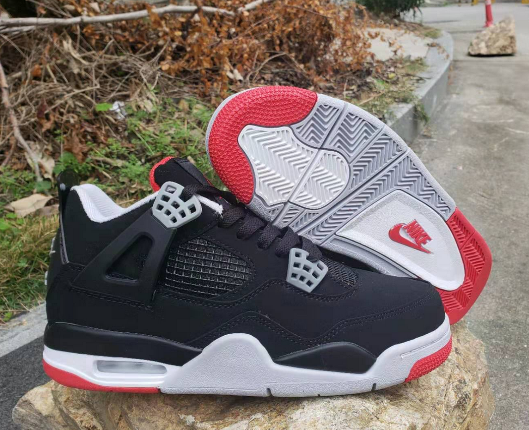 Women's Running weapon Air Jordan 4 “Bred Black Red” Shoes 044