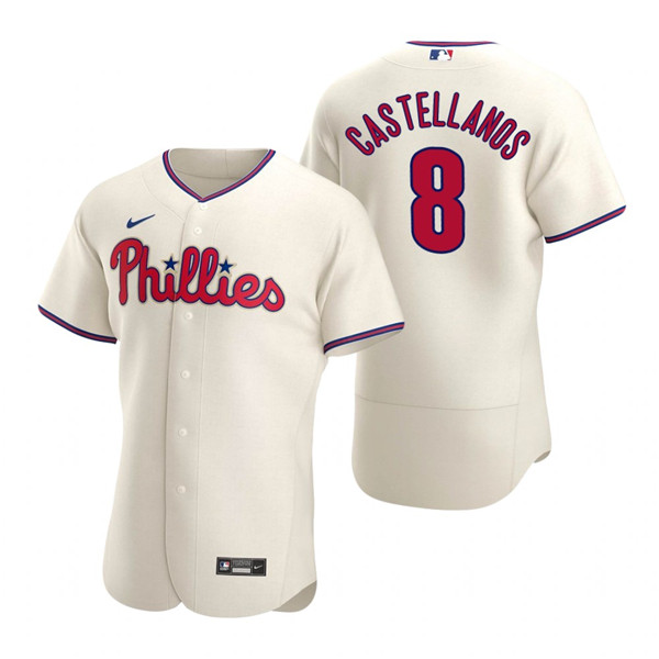 Men's Philadelphia Phillies #8 Nick Castellanos Cream Flex Base Stitched Baseball Jersey Men's Philadelphia Phillies #8 Nick Castellanos Cream Flex Base Stitched Baseball Jersey