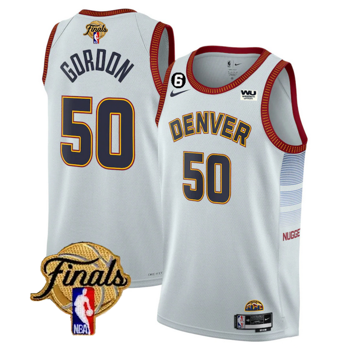 Men's Denver Nuggets #50 Aaron Gordon White 2023 Finals Icon Edition With NO.6 Patch Stitched Basketball Jersey Men's Denver Nuggets #50 Aaron Gordon White 2023 Finals Icon Edition With NO.6 Patch Stitched Basketball Jersey