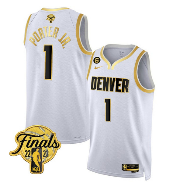 Men's Denver Nuggets #1 Michael Porter Jr. White Gold Edition 2023 Finals Collection With NO.6 Patch Stitched Basketball Jersey Men's Denver Nuggets #1 Michael Porter Jr. White Gold Edition 2023 Finals Collection With NO.6 Patch Stitched Basketball Jersey