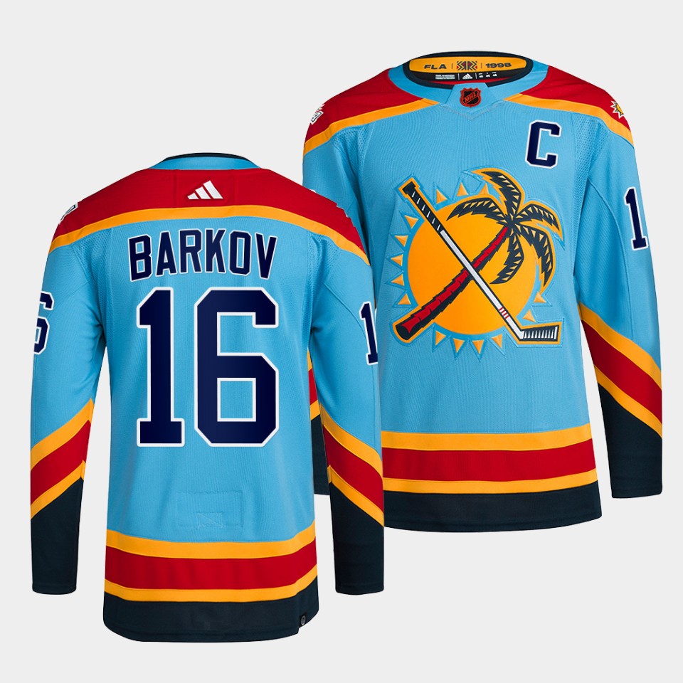 Men's Florida Panthers #16 Aleksander Barkov Blue 2022 Reverse Retro Stitched Jersey Men's Florida Panthers #16 Aleksander Barkov Blue 2022 Reverse Retro Stitched Jersey