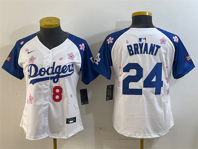 Youth Los Angeles Dodgers Front #8 Back #24 Kobe Bryant White/Royal 2025 Tokyo Series Limited Stitched Baseball Jersey Youth Los Angeles Dodgers Front #8 Back #24 Kobe Bryant White/Royal 2025 Tokyo Series Limited Stitched Baseball Jersey