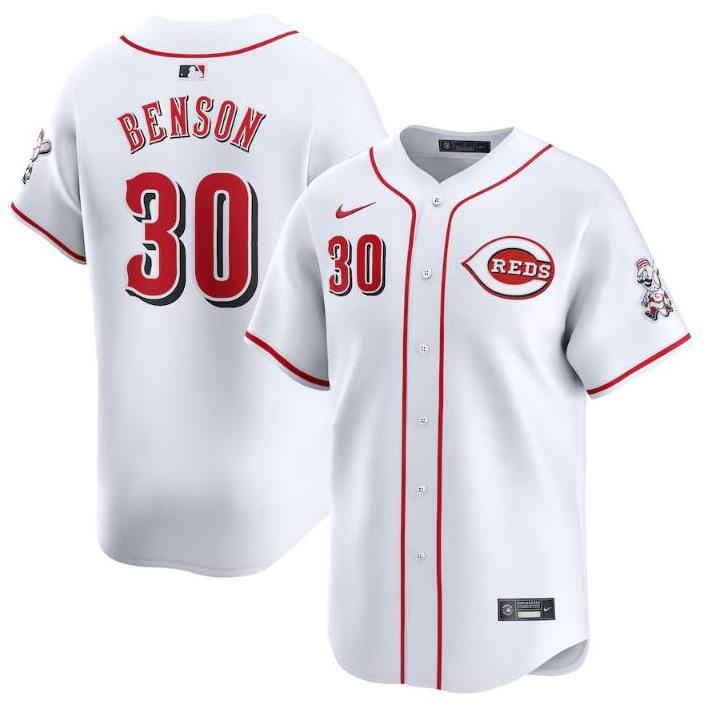 Men's Cincinnati Reds #30 Will Benson White Home Limited Stitched Baseball Jersey Men's Cincinnati Reds #30 Will Benson White Home Limited Stitched Baseball Jersey