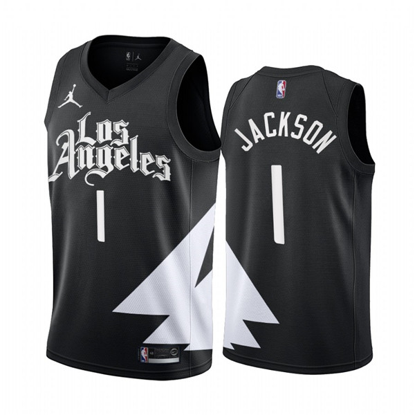 Men's Los Angeles Clippers #1 Reggie Jackson 2022/23 Black Statement Edition Stitched Jersey Men's Los Angeles Clippers #1 Reggie Jackson 2022/23 Black Statement Edition Stitched Jersey
