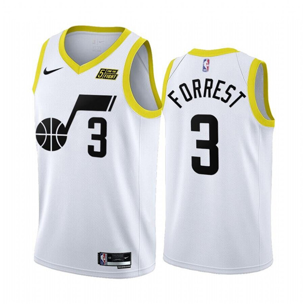 Men's Utah Jazz #3 Trent Forrest 2022/23 White Association Edition Stitched Basketball Jersey Men's Utah Jazz #3 Trent Forrest 2022/23 White Association Edition Stitched Basketball Jersey