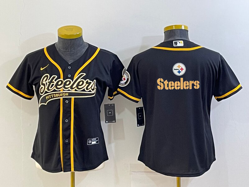 Youth Pittsburgh Steelers Black Team Big Logo With Patch Cool Base Stitched Baseball Jersey Youth Pittsburgh Steelers Black Team Big Logo With Patch Cool Base Stitched Baseball Jersey