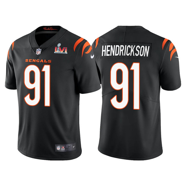 Men's Cincinnati Bengals #91 Trey Hendrickson 2022 Black Super Bowl LVI Vapor Limited Stitched Jersey Men's Cincinnati Bengals #91 Trey Hendrickson 2022 Black Super Bowl LVI Vapor Limited Stitched Jersey