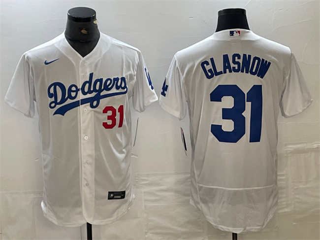 Men's Los Angeles Dodgers #31 Tyler Glasnow Stitched White Flex Base Baseball Jersey Men's Los Angeles Dodgers #31 Tyler Glasnow Stitched White Flex Base Baseball Jersey