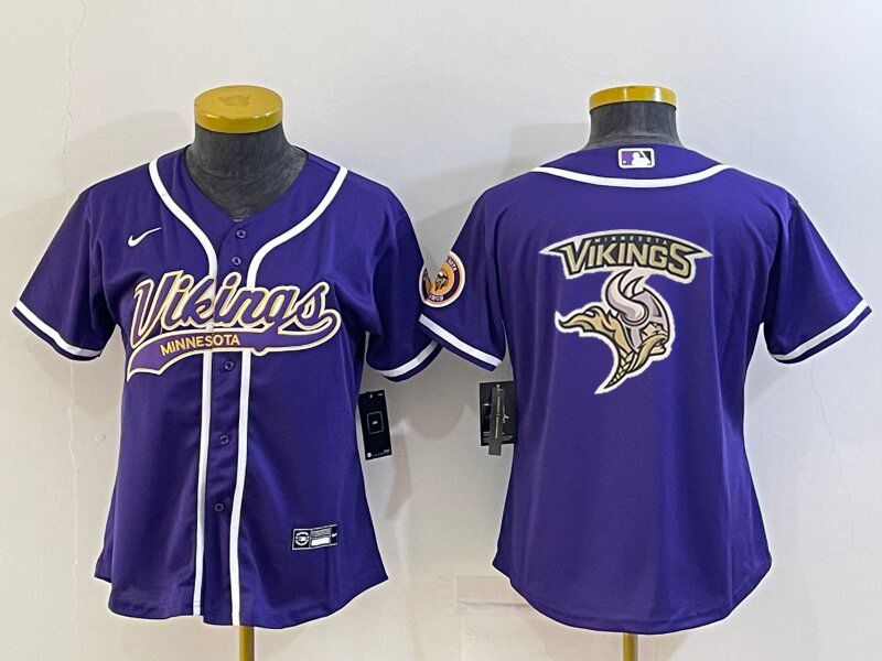 Youth Minnesota Vikings Purple Team Big Logo With Patch Cool Base Stitched Baseball Jersey Youth Minnesota Vikings Purple Team Big Logo With Patch Cool Base Stitched Baseball Jersey