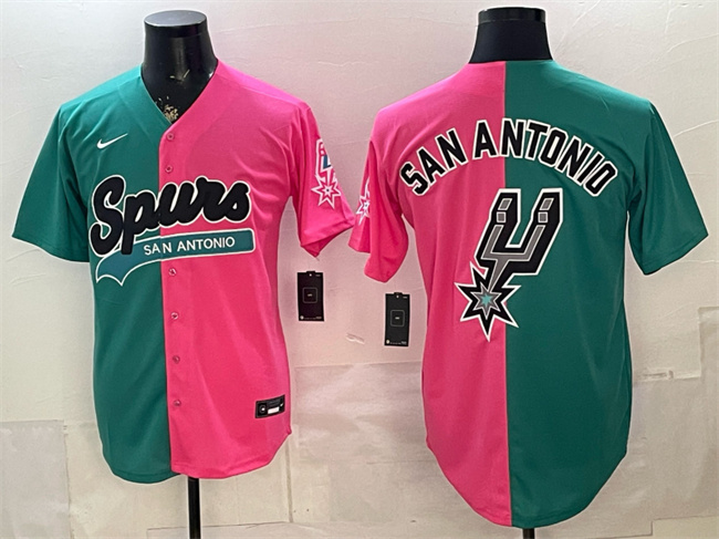 Men's San Antonio Spurs Team Big Logo Teal/Pink Split Stitched Jersey