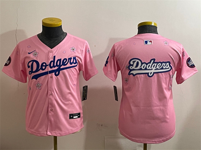 Youth Los Angeles Dodgers Team Big Logo Pink 2025 Tokyo Series Limited Stitched Baseball Jersey Youth Los Angeles Dodgers Team Big Logo Pink 2025 Tokyo Series Limited Stitched Baseball Jersey