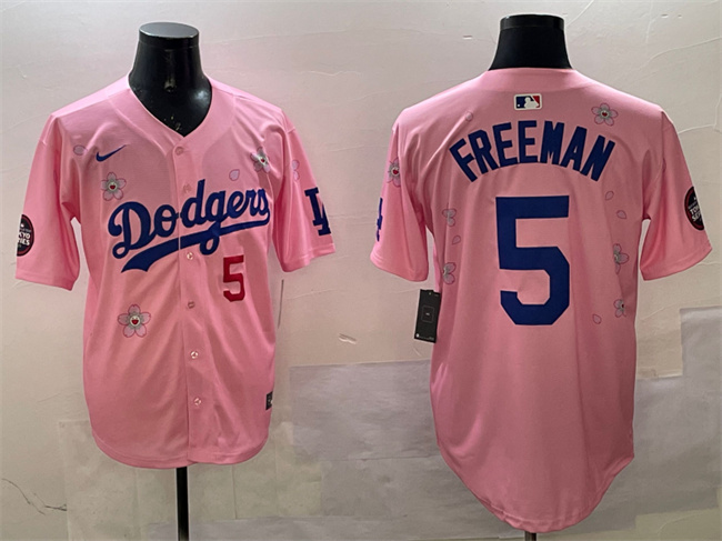 Men's Los Angeles Dodgers #5 Freddie Freeman Pink 2025 Tokyo Series Limited Stitched Baseball Jersey Men's Los Angeles Dodgers #5 Freddie Freeman Pink 2025 Tokyo Series Limited Stitched Baseball Jersey