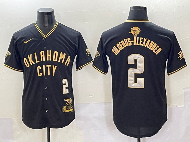 Men's Oklahoma City Thunder #2 Shai Gilgeous-Alexander Black/Gold 2025 Finals Vapor Stitched Baseball Jersey Men's Oklahoma City Thunder #2 Shai Gilgeous-Alexander Black/Gold 2025 Finals Vapor Stitched Baseball Jersey